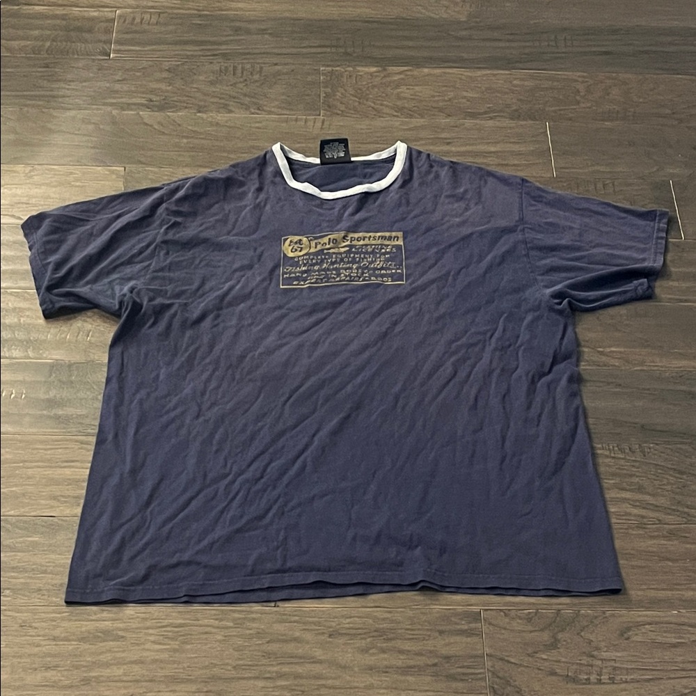 Polo Sport Ralph Lauren Vintage Fishing License Ringer T Shirt blue Mens Size XL
